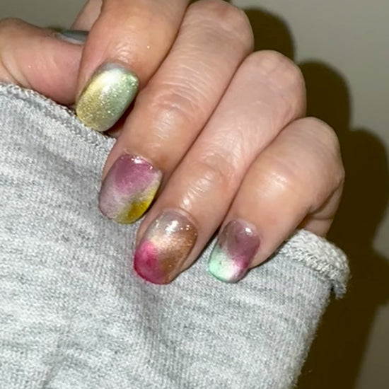 rainbow candy cateye chrome press on nails Canada calgary purrfectnailsyyc