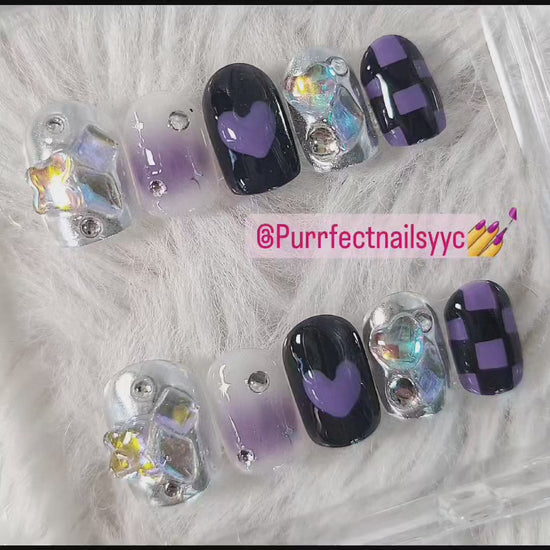 violet waltz press on nails purrfect nails yyc purple black pressonnails canada purrfectnailsyyc longnails fakenails yycnails cateyenails nailhacks 3dnails 