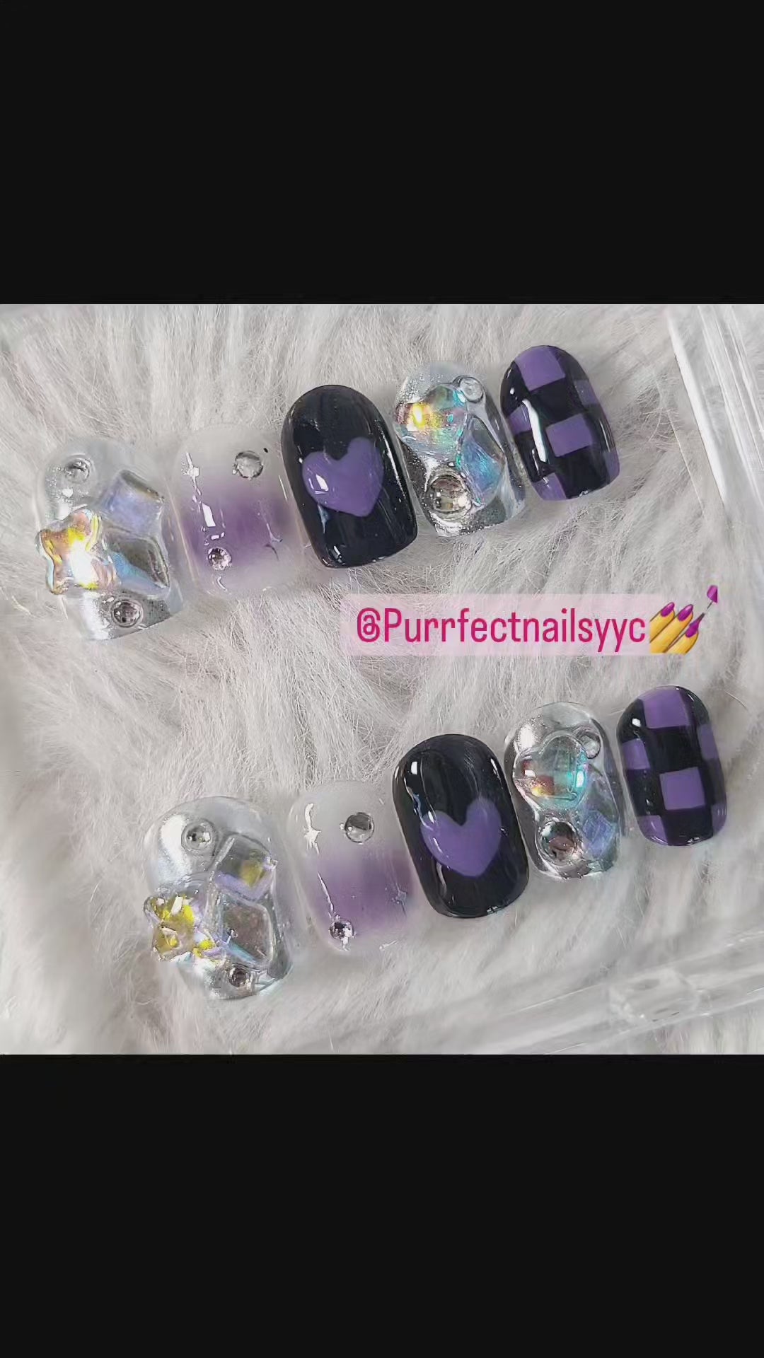 violet waltz press on nails purrfect nails yyc purple black pressonnails canada purrfectnailsyyc longnails fakenails yycnails cateyenails nailhacks 3dnails 